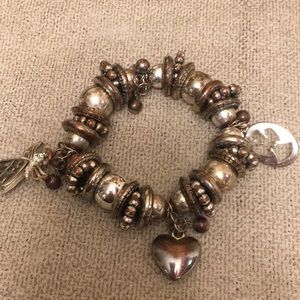 Bronze and Silver Tone Angel/Heart Charm Stretch Bangle